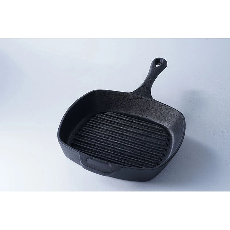 Classic pattern household restaurant universal cookware black square cast-iron preseasoned skillet frying pan with one handles