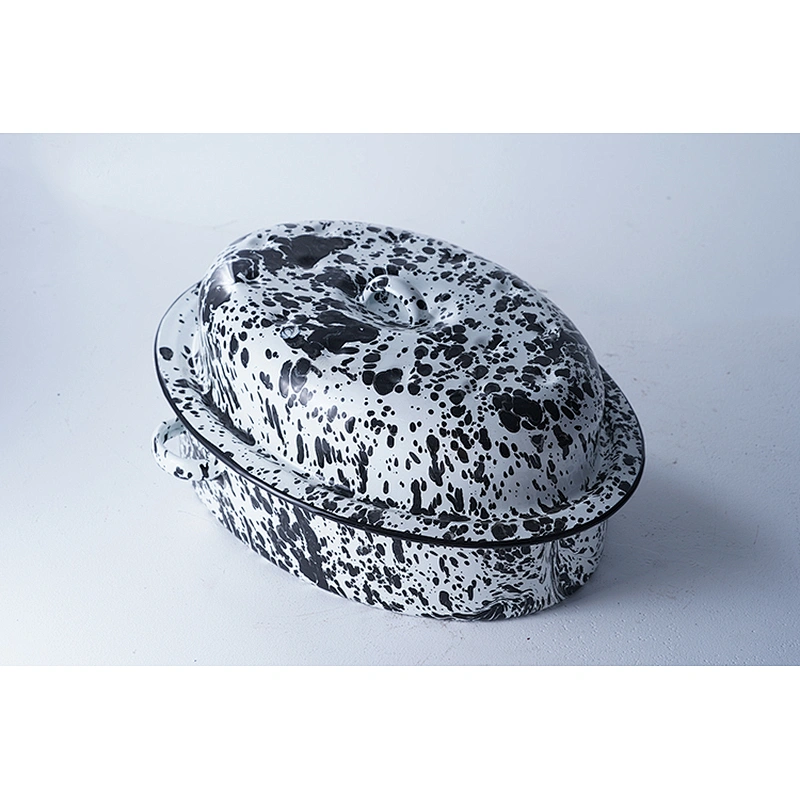 High quality cheap price OEM ODM special spot pattern carbon steel enamel chicken roaster pan for cooking