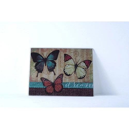 Hot sale good quality durable rectangular butterfly printed tempered glass chopping board cutting board kitchen