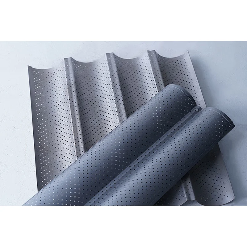 Hot sale two three four slots wave pattern perforated carbon steel non stick coating French baguette bread oven baking tray