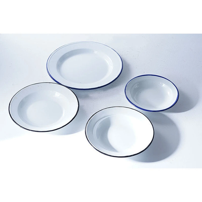 Wholesale accept custom logo multiple sizes available white round classic design carbon steel enamel serving dishes plates