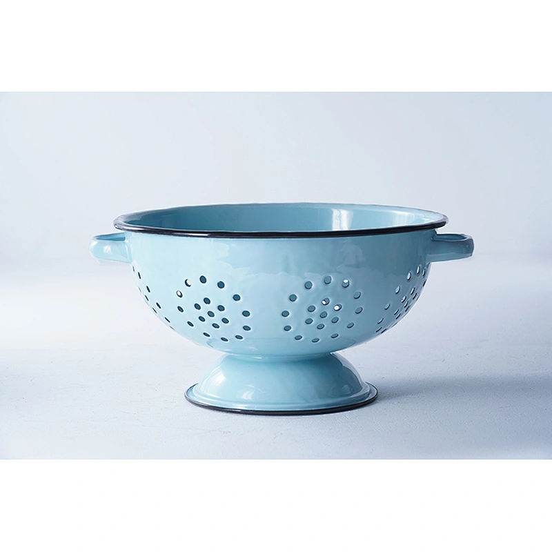 Cheap price multiple colors and sizes big carbon steel enamel colander tea strainer tea filter with two side handles
