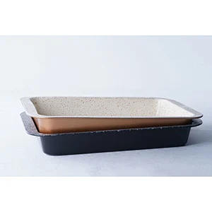 Hot sale kitchen modern bakeware grey gold rectangular carbon steel non stick coating ovenware oven baking tray