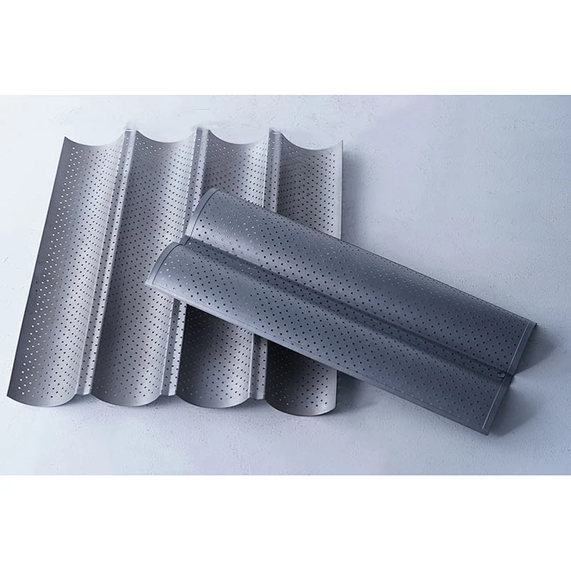 Hot sale two three four slots wave pattern perforated carbon steel non stick coating French baguette bread oven baking tray