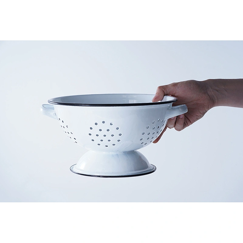 Cheap price multiple colors and sizes big carbon steel enamel colander tea strainer tea filter with two side handles