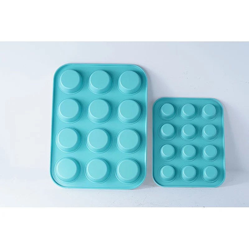 Hot sale OEM ODM 12 round holes green carbon steel non stick coating baby muffin cake mold decorating tools