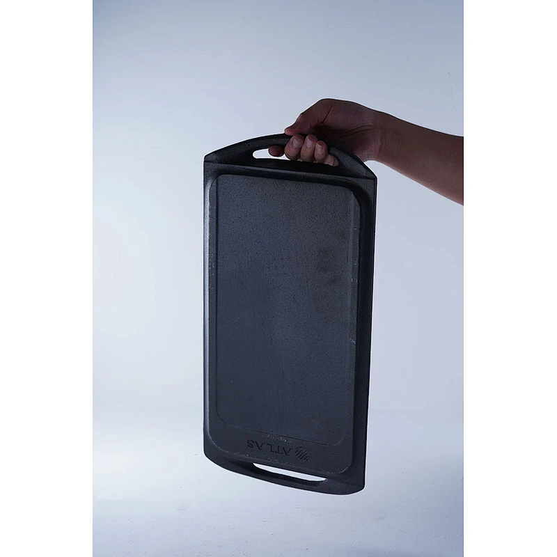 Wholesale rectangular black big capacity kitchen rectangular preseasond cast iron frying pan cookware with two side handle