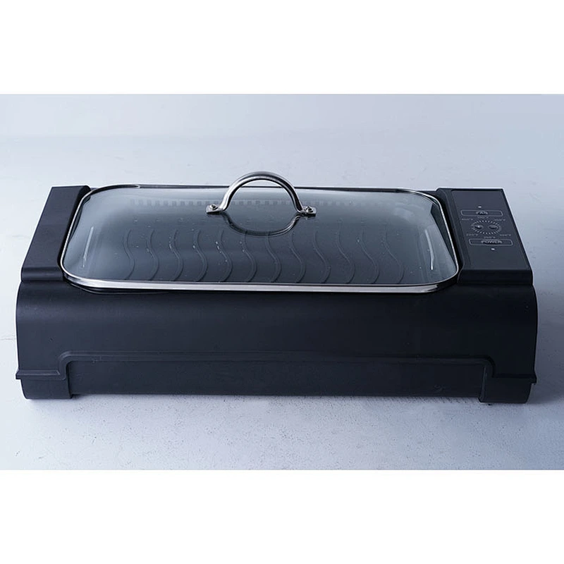 Wholesale OEM ODM black rapid heating safe material household small electric frying pan bbq grills with lid