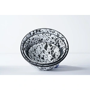 Wholesale durable household dinnerware multiple sizes available spot pattern carbon steel enamel salad bowls set
