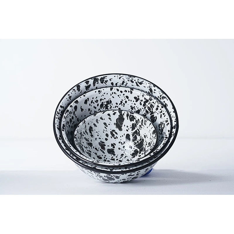 Wholesale durable household dinnerware multiple sizes available spot pattern carbon steel enamel salad bowls set