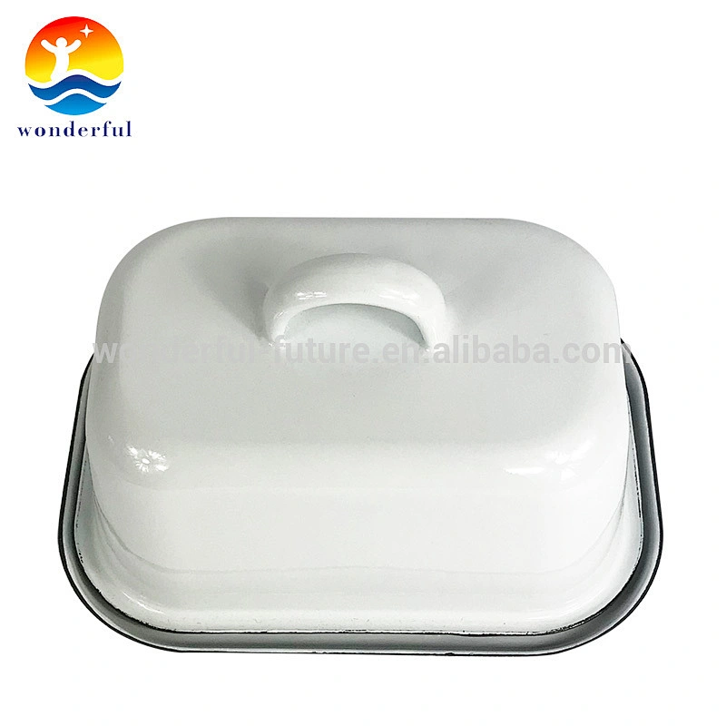 Rectangular Shape Grey Deep Cow Butter Dishes with Wooden Cover