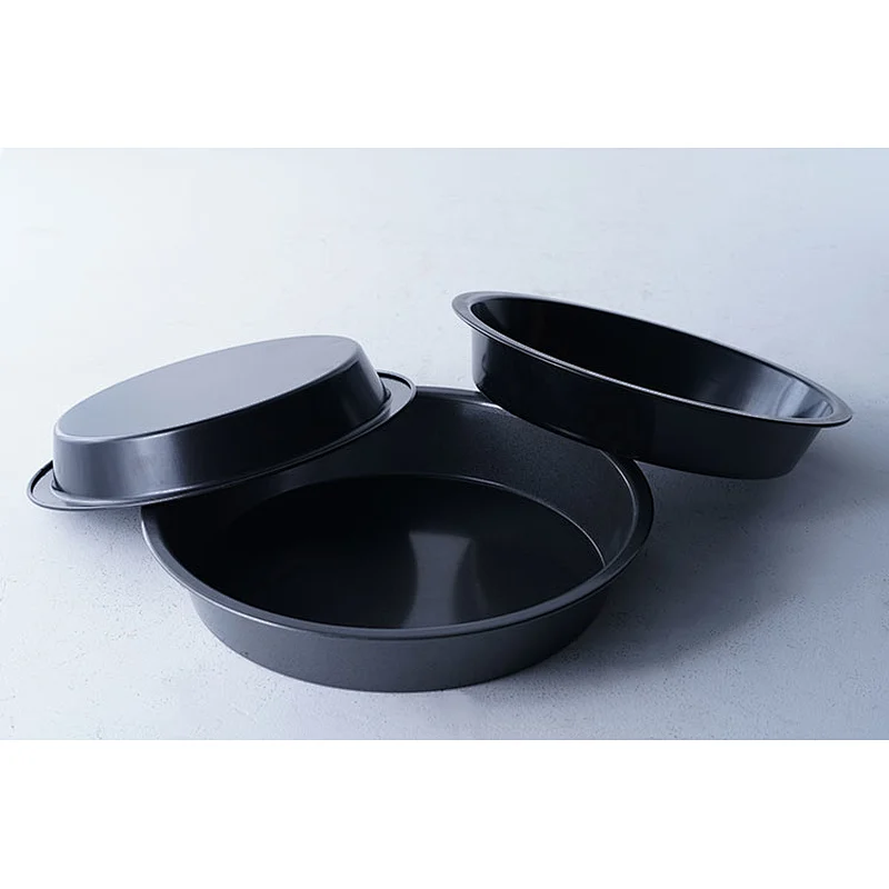 Hot sale commercial round black grey multiple sizes available carbon steel non stick coating pie baking tray oven set