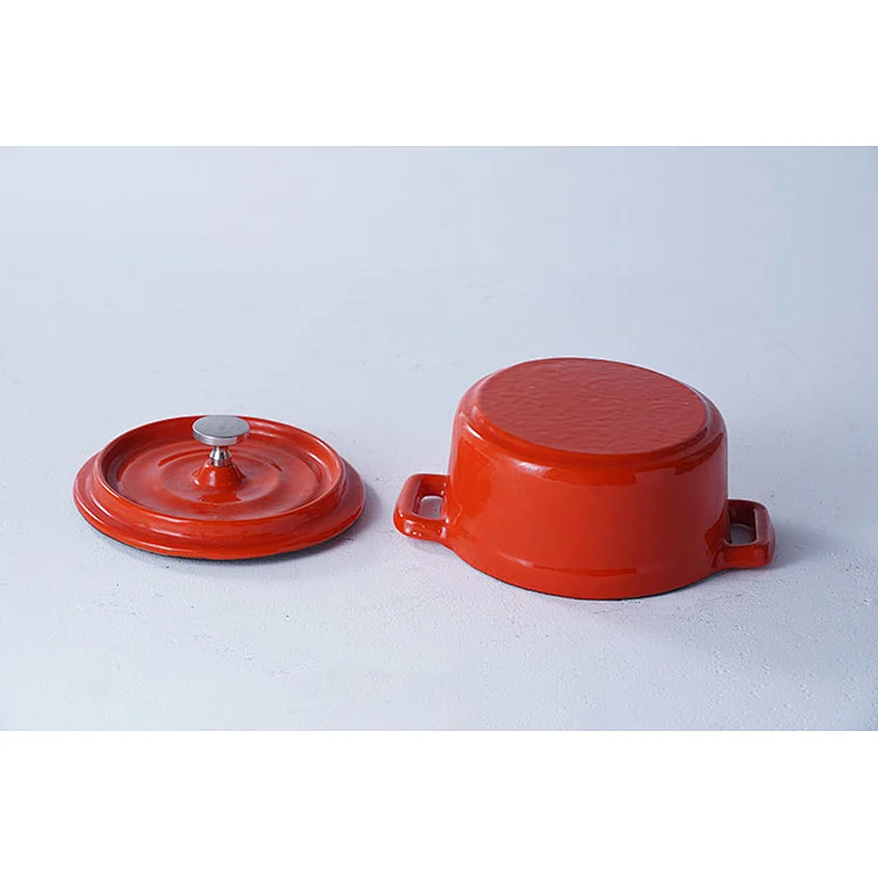 Wholesale kitchen supplies orange round household universal small milk soup cast iron mini pot with lid