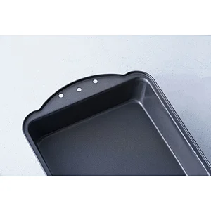 Wholesale grey rectangular carbon steel coating small baking tray rectangle non stick bakeware with two side handles