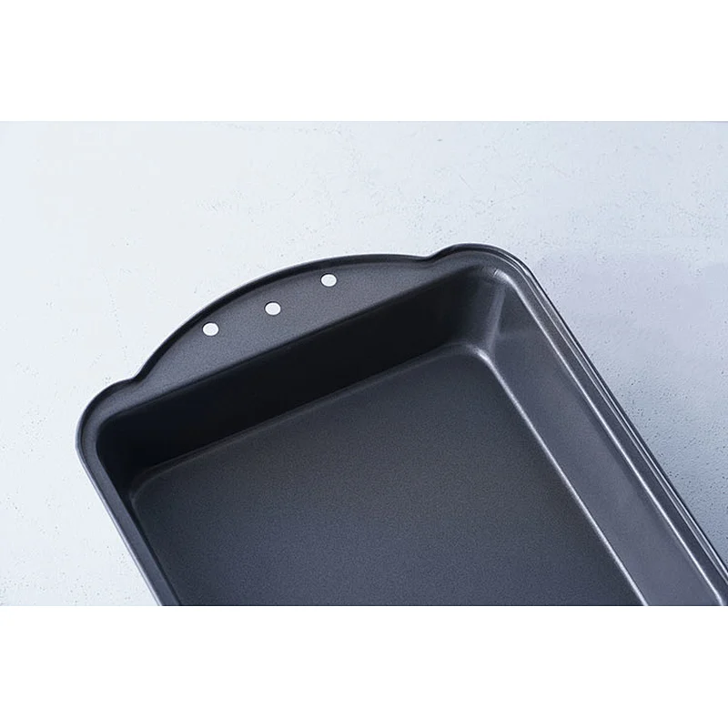 Wholesale grey rectangular carbon steel coating small baking tray rectangle non stick bakeware with two side handles