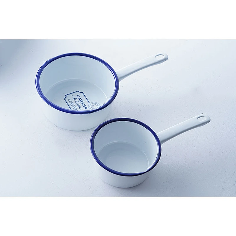 Accept custom brands multiple colors round classic household carbon steel enamel ladle water scoop with long handle