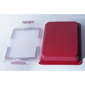 Professional bakeware wholesale red rectangular carbon steel non stick coating oven baking trays with lid