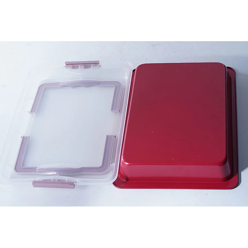 Professional bakeware wholesale red rectangular carbon steel non stick coating oven baking trays with lid