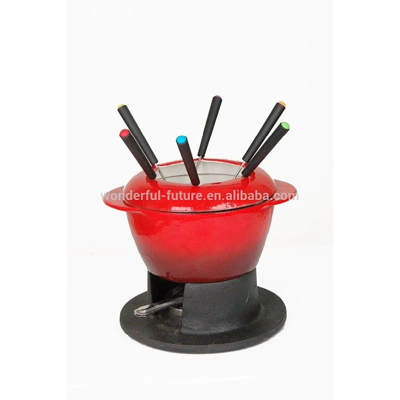 Cast iron pot,Cast Iron Enamel Chafing Dish,Cast Iron Fondue Set,Mini Cheese Fondue Set
