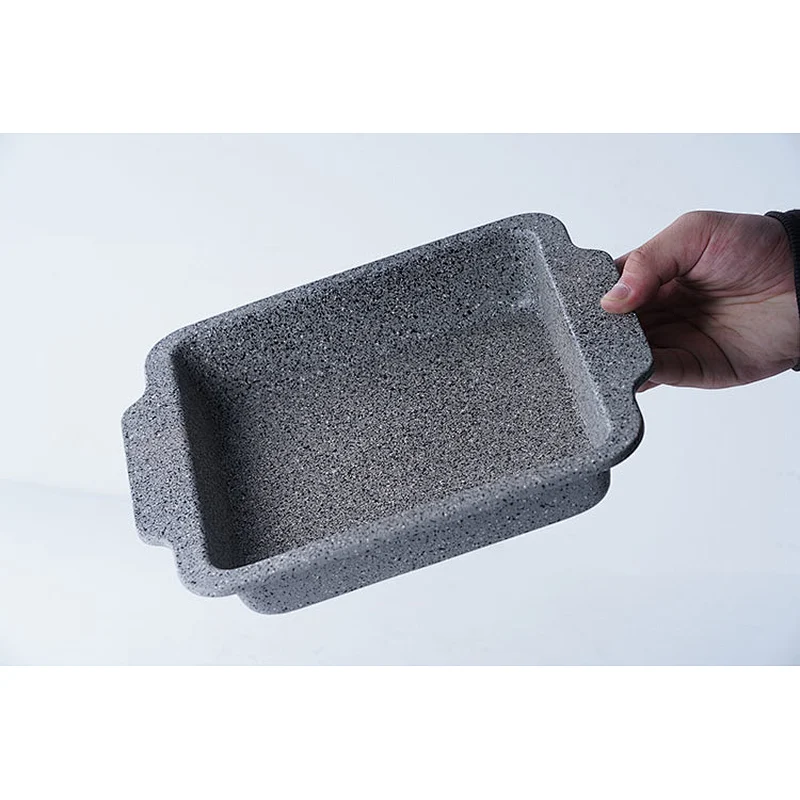 Hot sale household commercial grey carbon steel non stick coating oven tray bakeware cake pie baking trays with two side handles