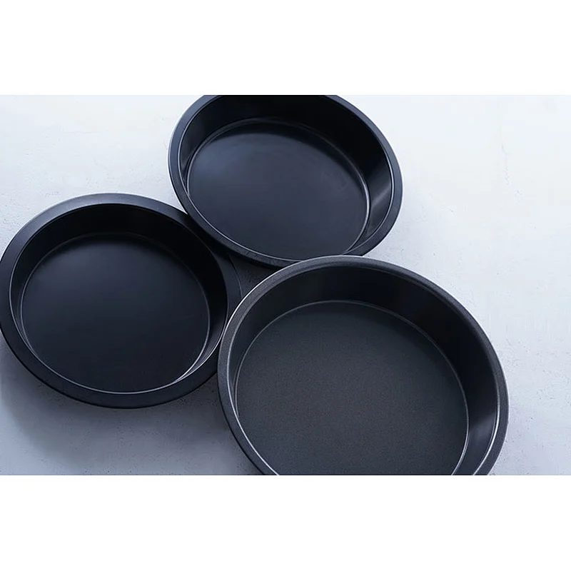 Hot sale commercial round black grey multiple sizes available carbon steel non stick coating pie baking tray oven set