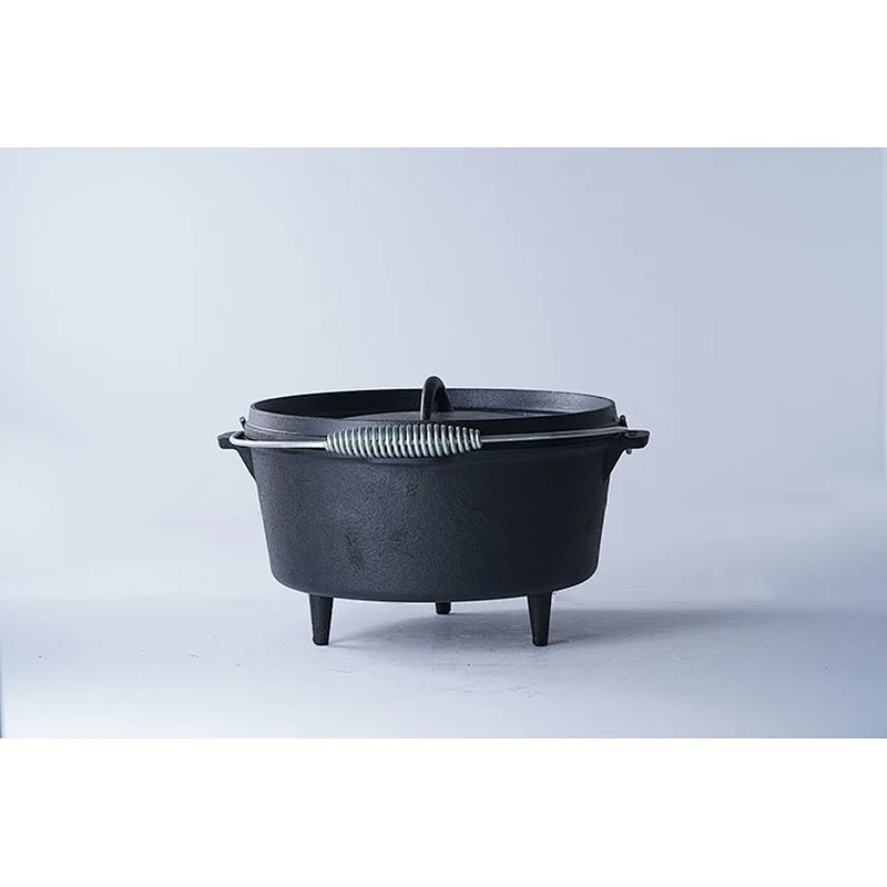 Good quality camping open flame available steel hook three legs round black cast iron pre-seasoned dutch oven pot set