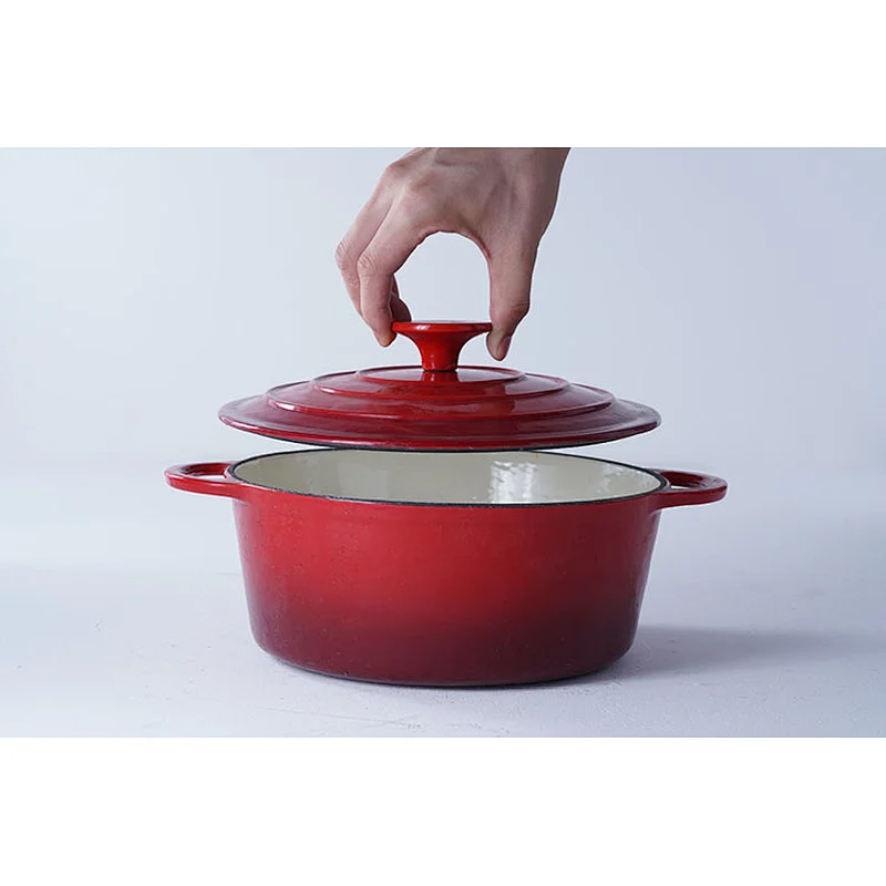 Professional kitchen cookware supplier classic design household red round cast iron enamel pot with lid for cooking