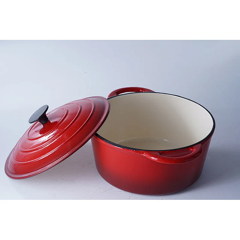 Professional cookware supplier wholesale classic red round cast iron enamel cooking hot soup pot with lid