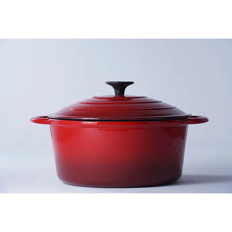 Professional cookware supplier wholesale classic red round cast iron enamel cooking hot soup pot with lid