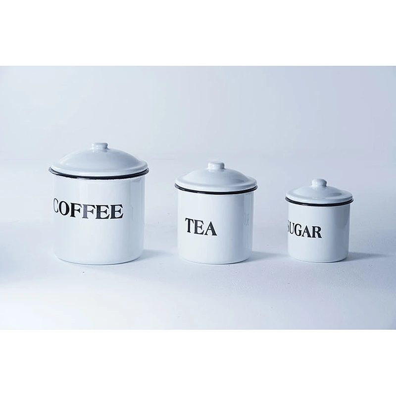 Wholesale OEM custom white carbon steel sets multi-functional enamel canister enamel cup enamel mug with lid