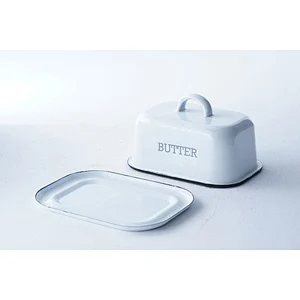 Professional tableware supplier good quality OEM ODM white carbon steel enamel butter dish with lid