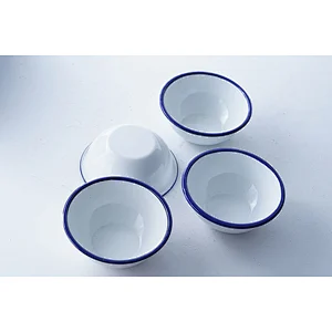 Professional tableware wholesale accept customized brand classic design white carbon steel enamel salad soup rice bowl