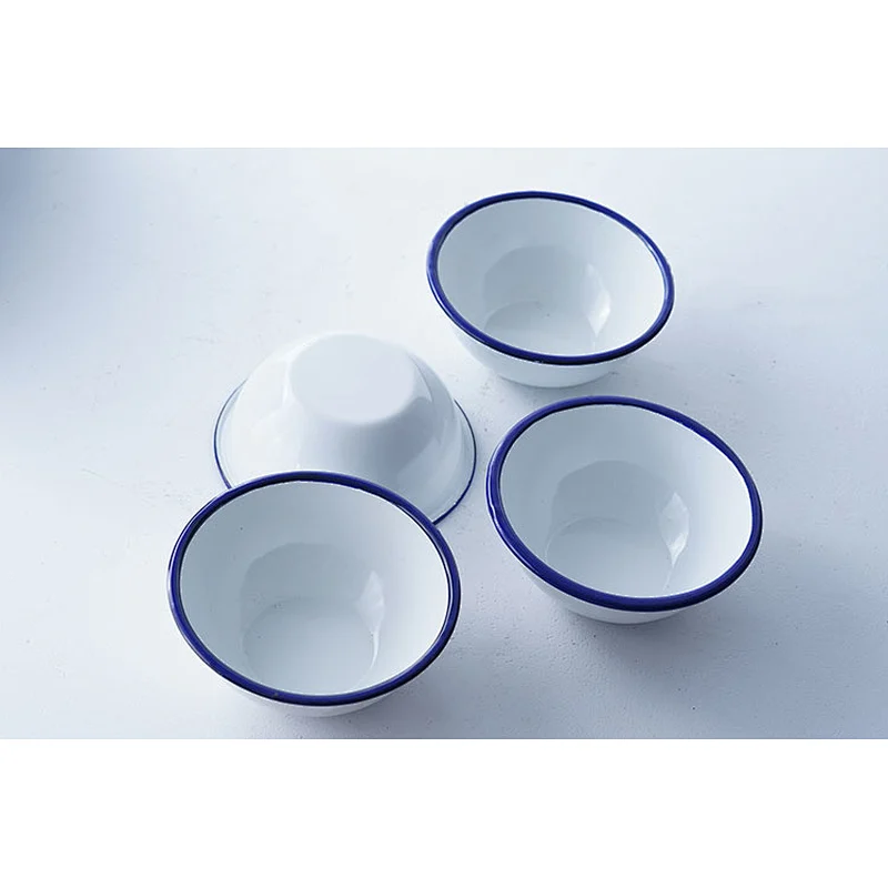 Professional tableware wholesale accept customized brand classic design white carbon steel enamel salad soup rice bowl