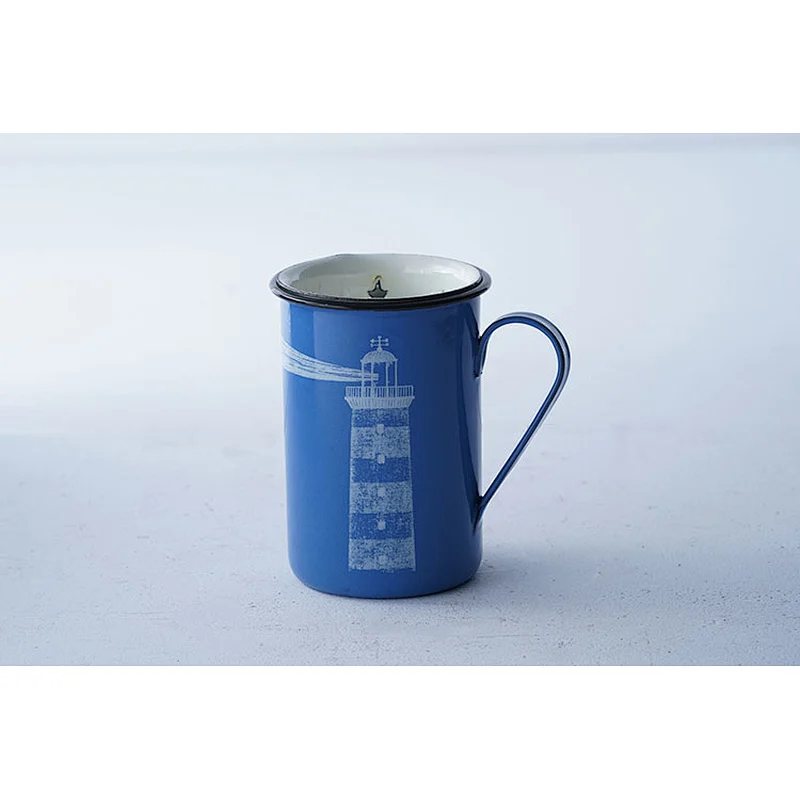 Customized printing body blue fashionable large capacity household office carbon steel enamel metal mug cup with tea filter