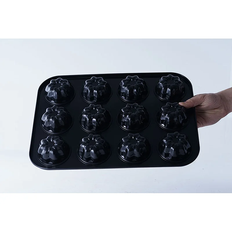 Hot sale OEM ODM 12 holes flower shape carbon steel non stick coating cup cake mold for cake decoration