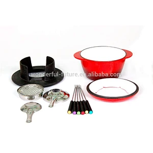 Cast iron pot,Cast Iron Enamel Chafing Dish,Cast Iron Fondue Set,Mini Cheese Fondue Set