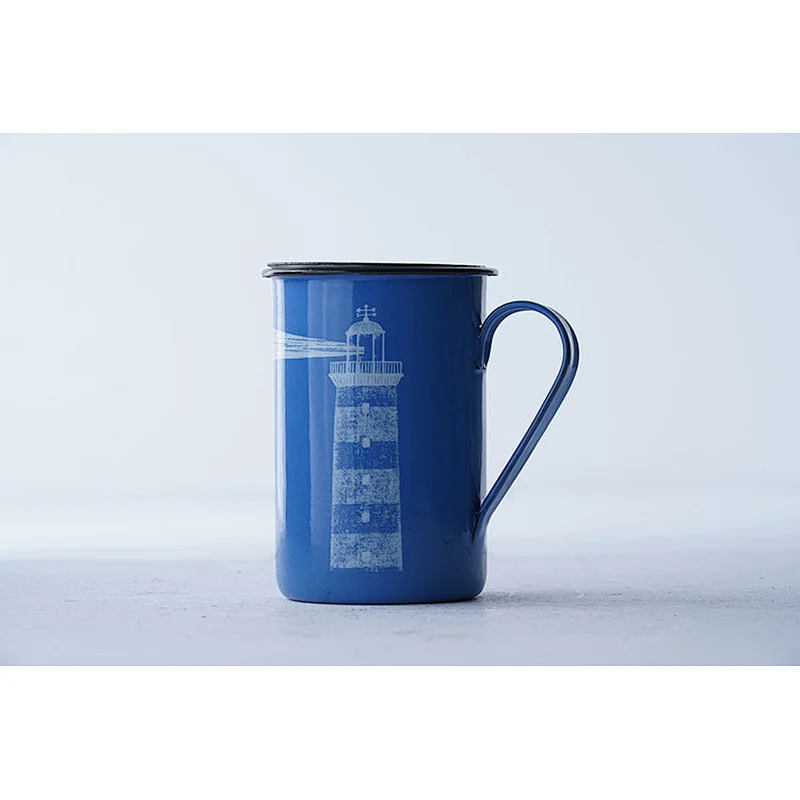 Customized printing body blue fashionable large capacity household office carbon steel enamel metal mug cup with tea filter