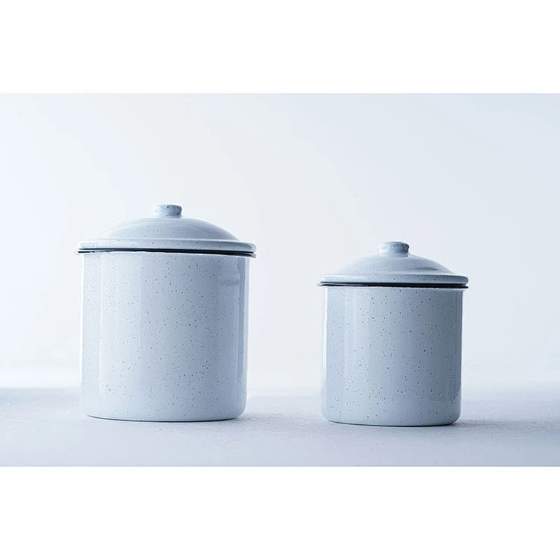 Hot sale white round classic pattern household serving no handle metal carbon steel enamel cup mug with lid