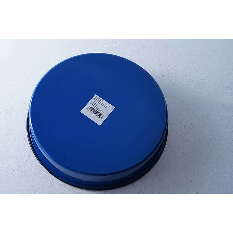 Wholesale blue round flat bottom multiple sizes available party decoration carbon steel enamelled pie dish serving plate set