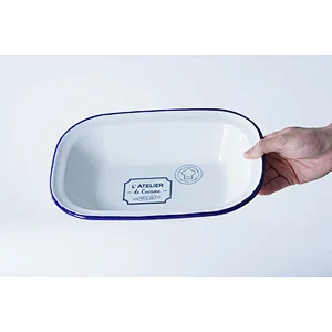 Hot sale custom printing small household white rectangular carbon steel enamel metal camping plate dish