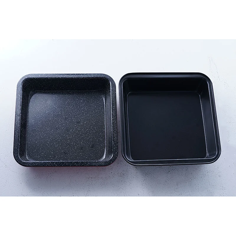 OEM red black square household restaurant personalized bakeware carbon steel non stick coating pizza biscuit baking tray