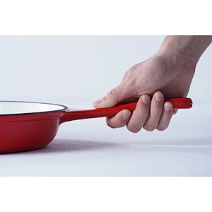 Fashion design classic red flat-bottomed carbon steel enamel grill cookware fry pan with confortable handle for cooking