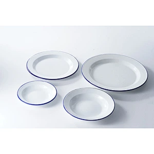 Wholesale durable household dinnerware white round multiple sizes available carbon steel enamel plates dishes set