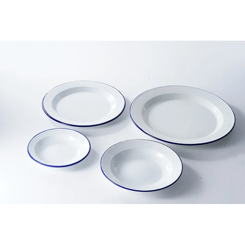 Wholesale durable household dinnerware white round multiple sizes available carbon steel enamel plates dishes set