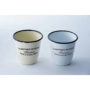 Professional kitchenware supplier accept custom logo no handle no lid letter printing body carbon steel enamel coffee tea cup