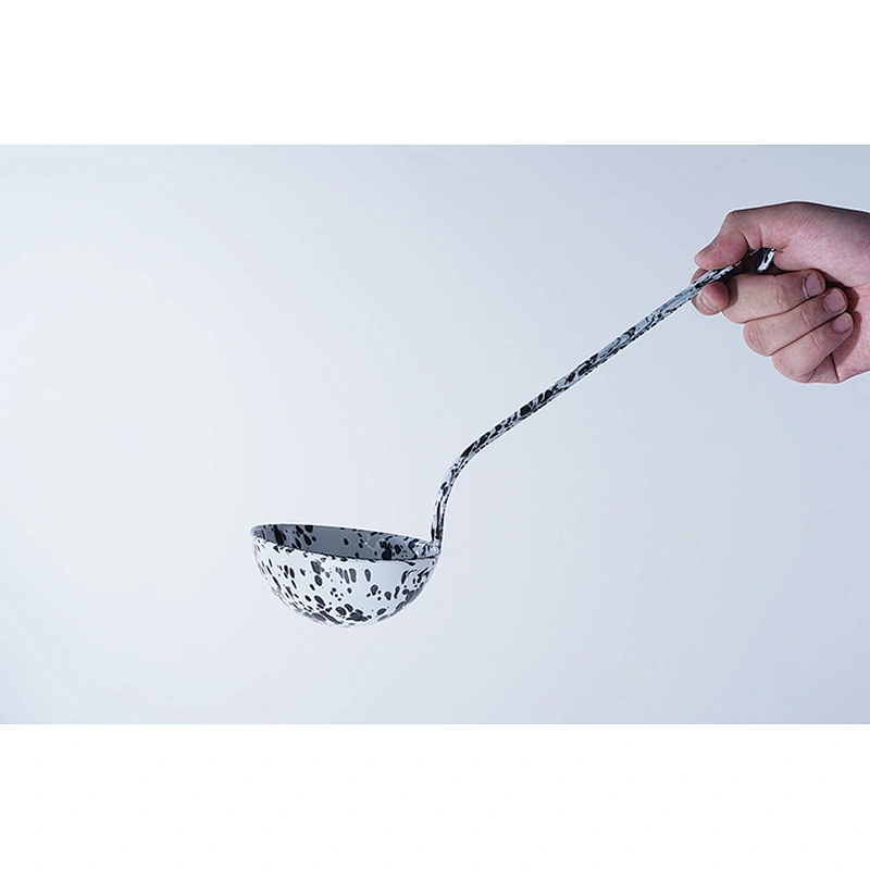Wholesale OEM good quality dinnerware custom design carbon steel enamel filter spoon soup spoon set with long handle