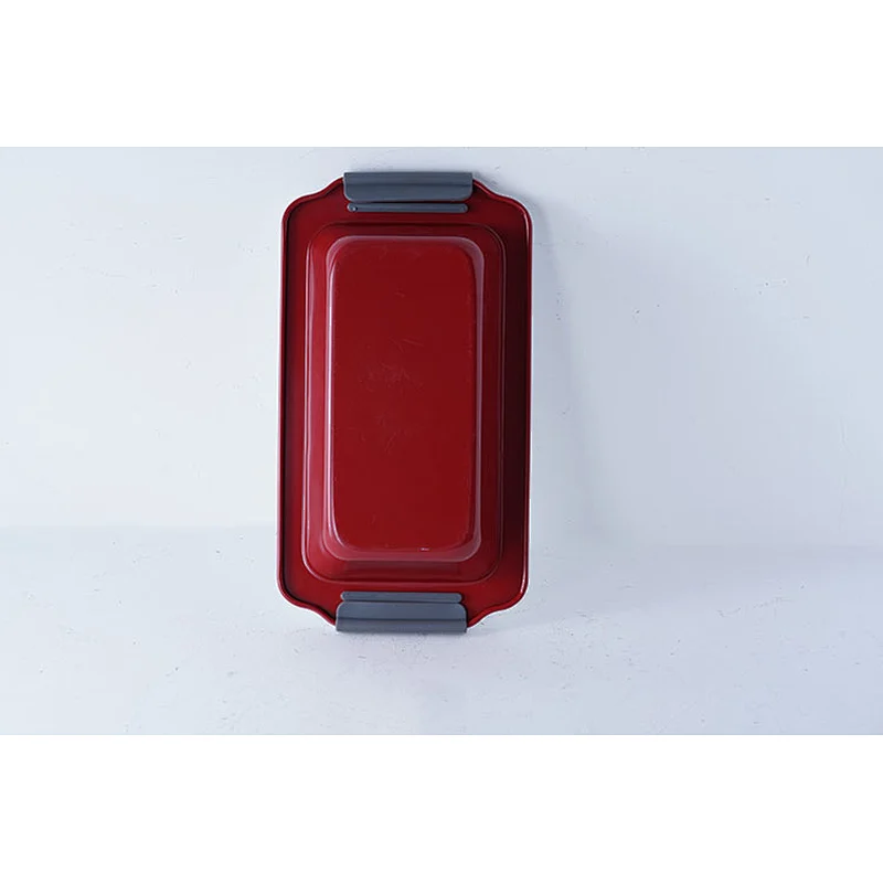 Wholesale custom design red rectangular carbon steel non stick coating baking tray for oven with two side handles