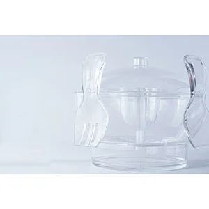 Multifunction transparent ice tray bottom dip cup center divided fruit salad ice cooler mixer bowl set with fork and spoon