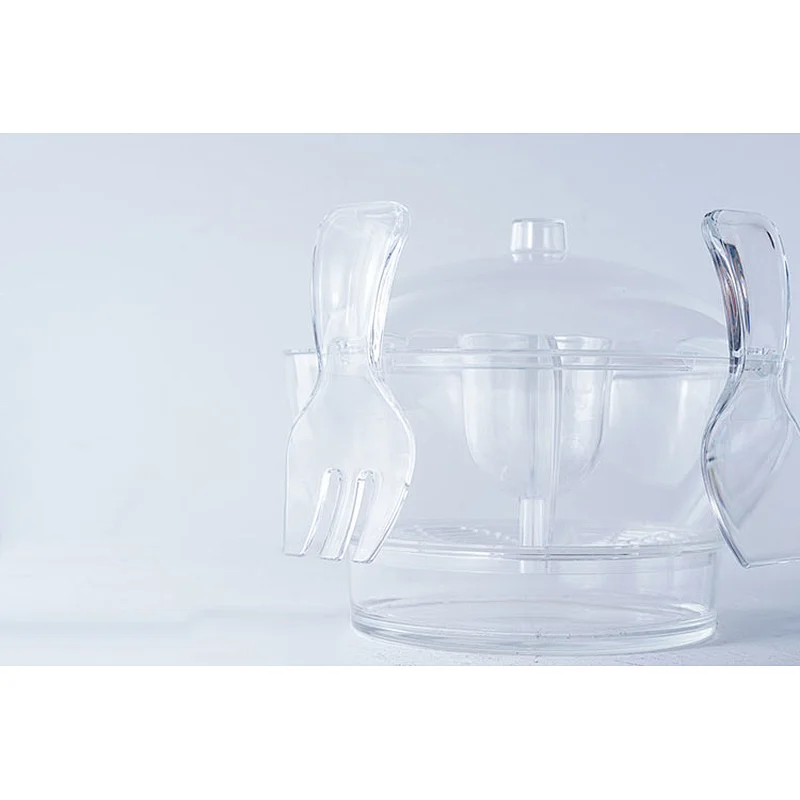Multifunction transparent ice tray bottom dip cup center divided fruit salad ice cooler mixer bowl set with fork and spoon