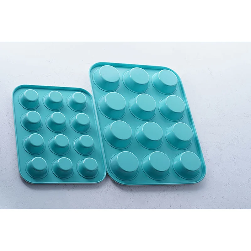 Hot sale OEM ODM 12 round holes green carbon steel non stick coating baby muffin cake mold decorating tools
